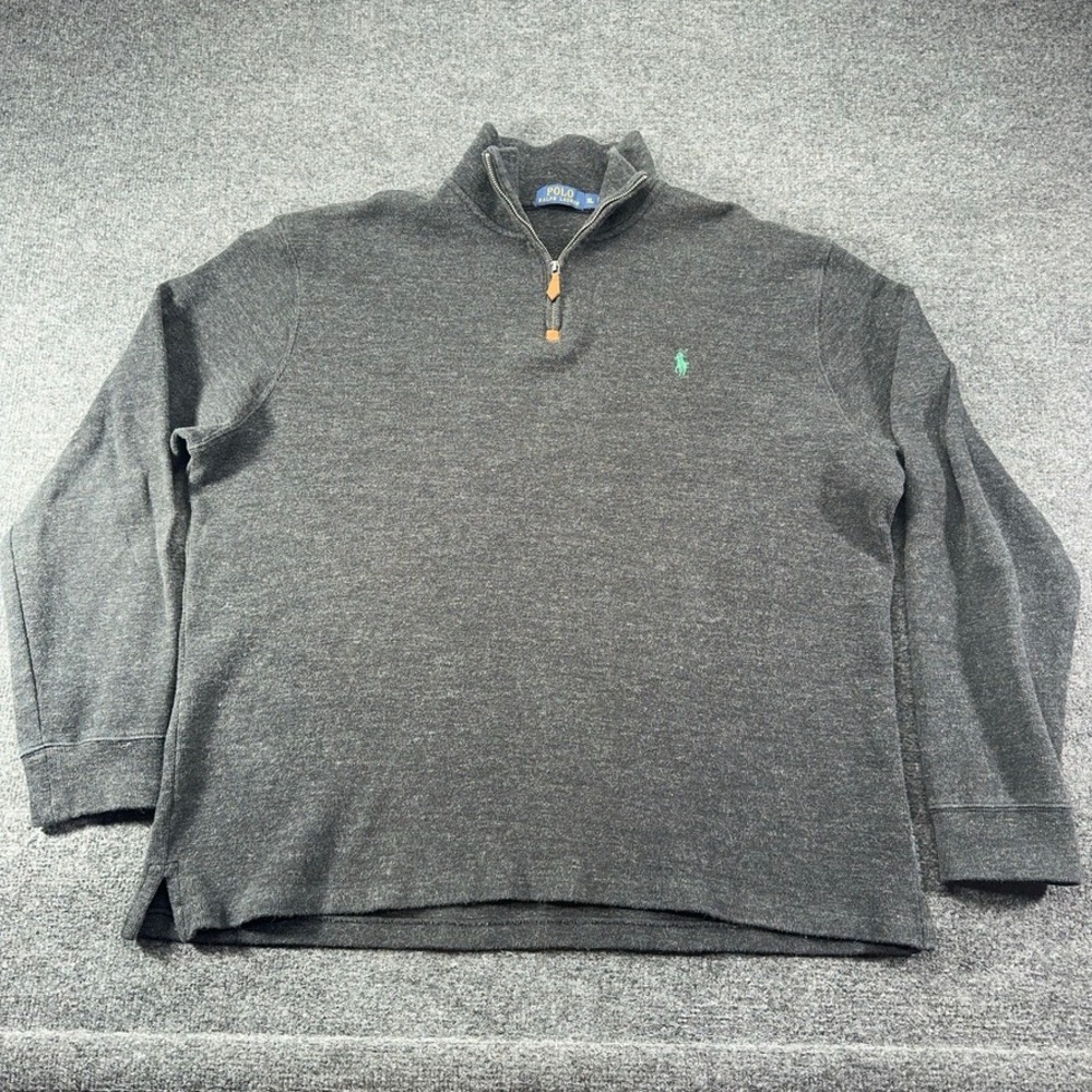 Polo‎ Ralph Lauren Mens XL Quarter Zip Pullover Charcoal Gray Cotton Sweater